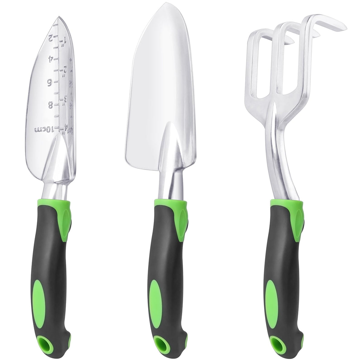 Garden Tools Set, 3 Pack Heavy Duty Gardening Tools Set Include Garden Shovel, Transplant Trowel and Hand Rake with Ergonomic Handle, Aluminum Alloy Lawn for Planting, Orange