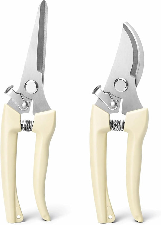 Pruning Shears,Ahoooot 2Pcs Pruning Shears for Gardening,Professional Garden Shears for Flowers, Bonsai and Fruits Picking (1pc Straight & 1pc Curved)
