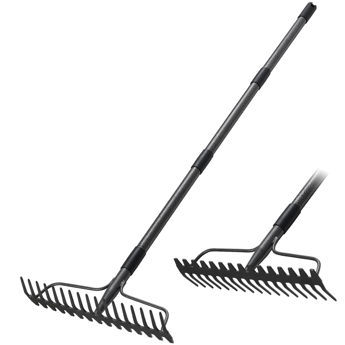 Rake, 17 Tines with 49 Inch Handle, 17 Inch Wide Heavy Duty Garden Thatch Leaf Rake for Raking Leaf Loosening Soil Gathering Mulch Leveling Rocks, Rustproof Metal Bow Rakes for Leaves Grass