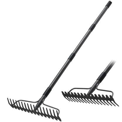 Rake, 17 Tines with 49 Inch Handle, 17 Inch Wide Heavy Duty Garden Thatch Leaf Rake for Raking Leaf Loosening Soil Gathering Mulch Leveling Rocks, Rustproof Metal Bow Rakes for Leaves Grass