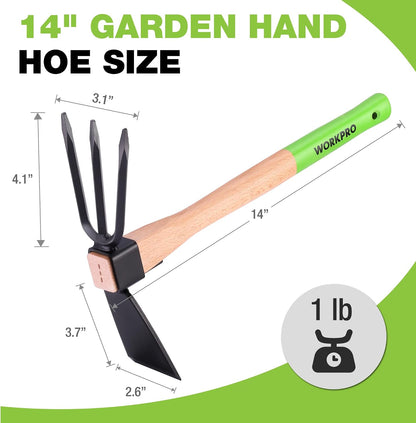WORKPRO Hoe and Cultivator Garden Rake with 14" Wooden Handle