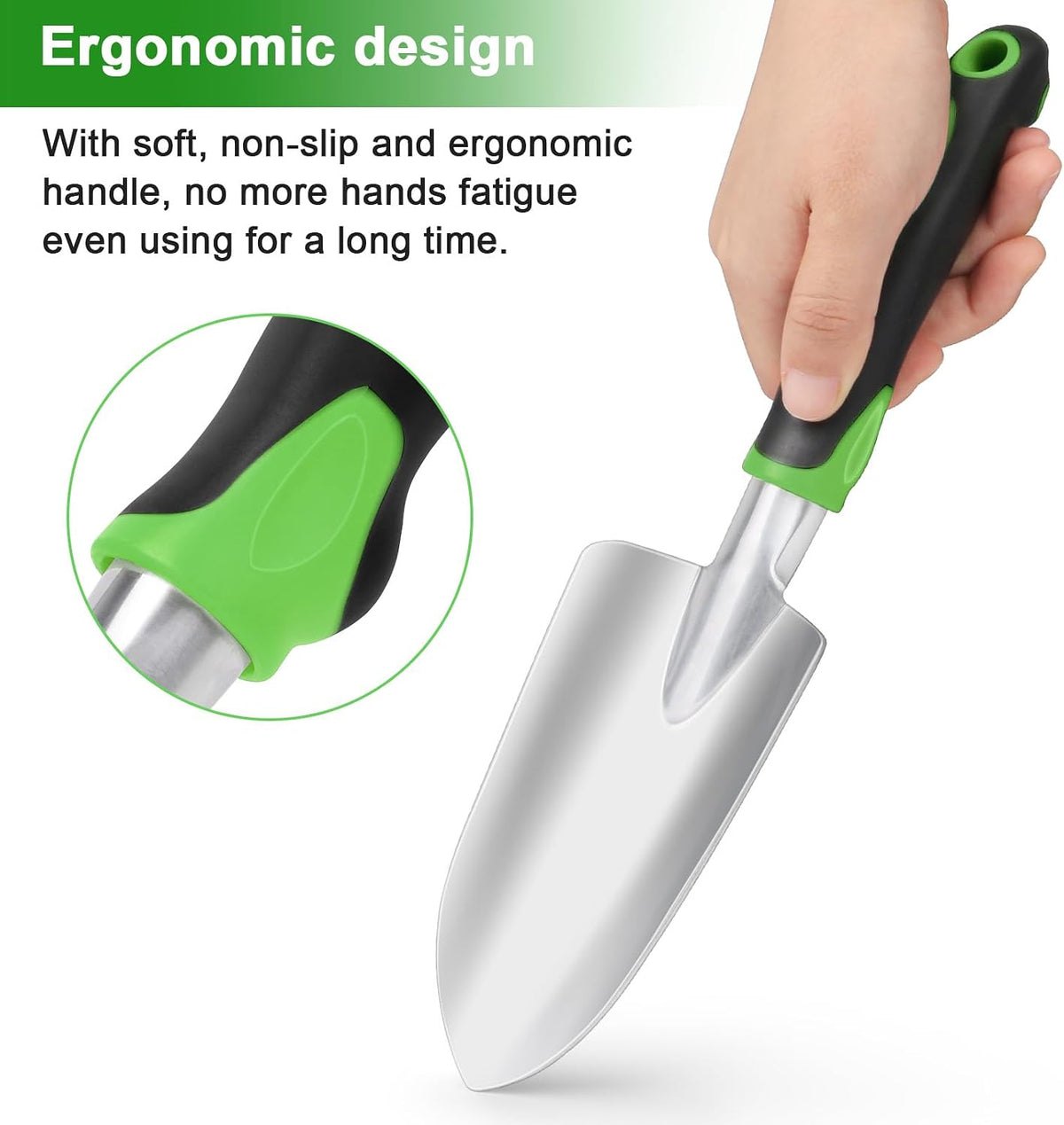 Garden Shovel Hand Trowel, Heavy Duty Hand Shovel with Ergonomic Handle,Garden Shovels for Digging, Rust Resistant Garden Spade Garden Tools for Garden Work, Green
