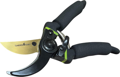 GARDEN GURU Classic Bypass Pruning Shears Clippers – Heavy Duty Forged Steel Garden Pruners – Safety Lock – Non Slip Comfort Grips – Cuts up to 1” Diameter – Professional Bypass Pruners for Gardening