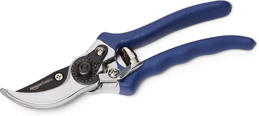Amazon Basics Professional Bypass Pruning Shears, Garden Clippers, 8-inch Steel Hand Pruners, Rust Resistant with Ergonomic Non-Slip Grip for Trimming Plants and Cutting Flowers, Blue