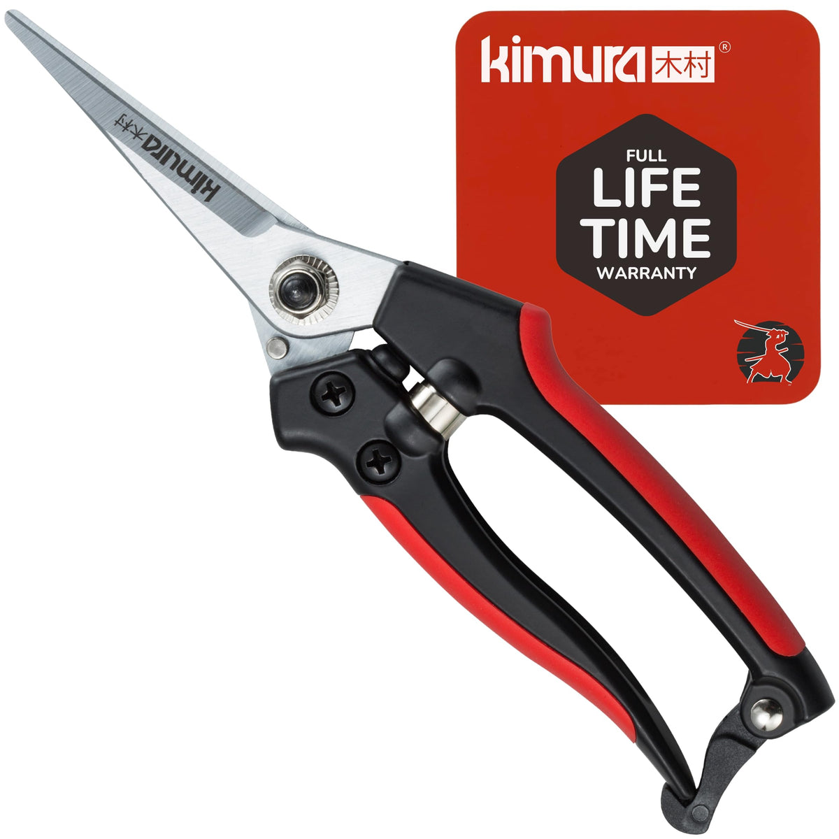 Kimura® 8" Pro Bypass Pruning Shears, Heavy Duty Japanese SK5 Steel Blades, 1 inch Cut Capacity, Non-Slip PVC Coated Handles, Lightweight & Ergonomic, Japanese Pruners, Professional Garden Clippers