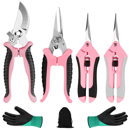 3 Pack Garden Pruning Shears Stainless Steel Blades Handheld Pruners Set with Gardening Gloves