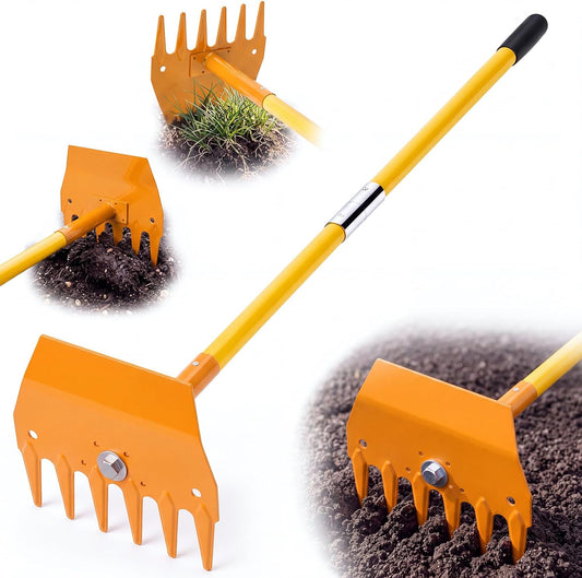 Rake Hoe Steel with 48 Inch Fiberglass Handle Fire Rake Hoe for Multi-use Landscaping and Forestry, Raking, Scraping, Grubbing and Tamping
