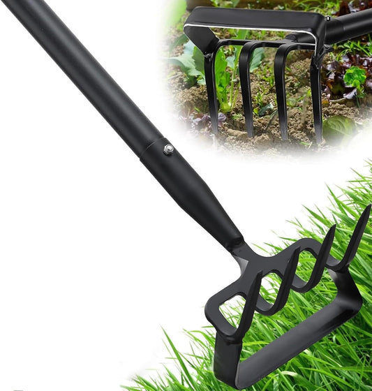 Ihomepark Garden Hoe, Stirrup Hoe with Adjustable Handle for Weeding Digger loosening Soil Metal Garden Cultivator Hoe with Rake Tiller Cultivator (30-62 Inch)