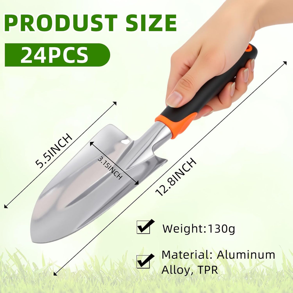 Yaocom 12 Pcs Garden Shovel Aluminum Alloy Heavy Duty Trowel Small Digging Shovels Metal Hand Trowel Spade with Soft Handle for Garden Lawn Yard Planting Tool (Wide Shovel,Yellow,Green,Orange,Red)