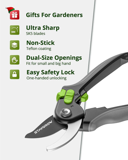 8.5" Pruning Shears for Gardening SK5 Sharp Garden Shears