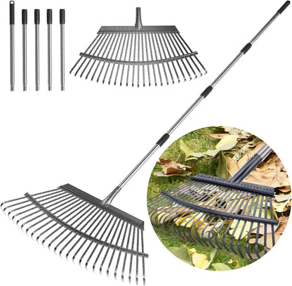 Rake for Leaves Heavy Duty 72 Inch Long Expandable Leaf Rake, 18 Inch Wide Garden Rakes with 25 Reinforced Tines and Stainless Steel Handle for Lawn, Yard, Leaf Cleanup
