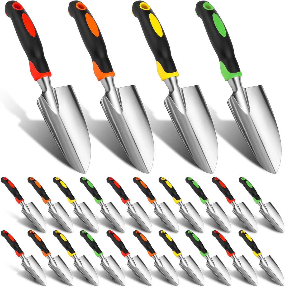 Yaocom 12 Pcs Garden Shovel Aluminum Alloy Heavy Duty Trowel Small Digging Shovels Metal Hand Trowel Spade with Soft Handle for Garden Lawn Yard Planting Tool (Wide Shovel,Yellow,Green,Orange,Red)