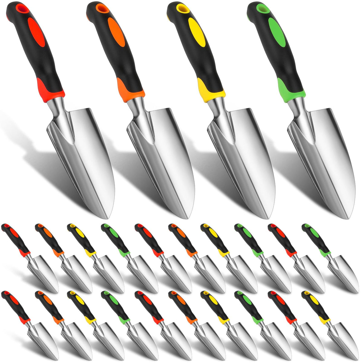 Yaocom 12 Pcs Garden Shovel Aluminum Alloy Heavy Duty Trowel Small Digging Shovels Metal Hand Trowel Spade with Soft Handle for Garden Lawn Yard Planting Tool (Wide Shovel,Yellow,Green,Orange,Red)