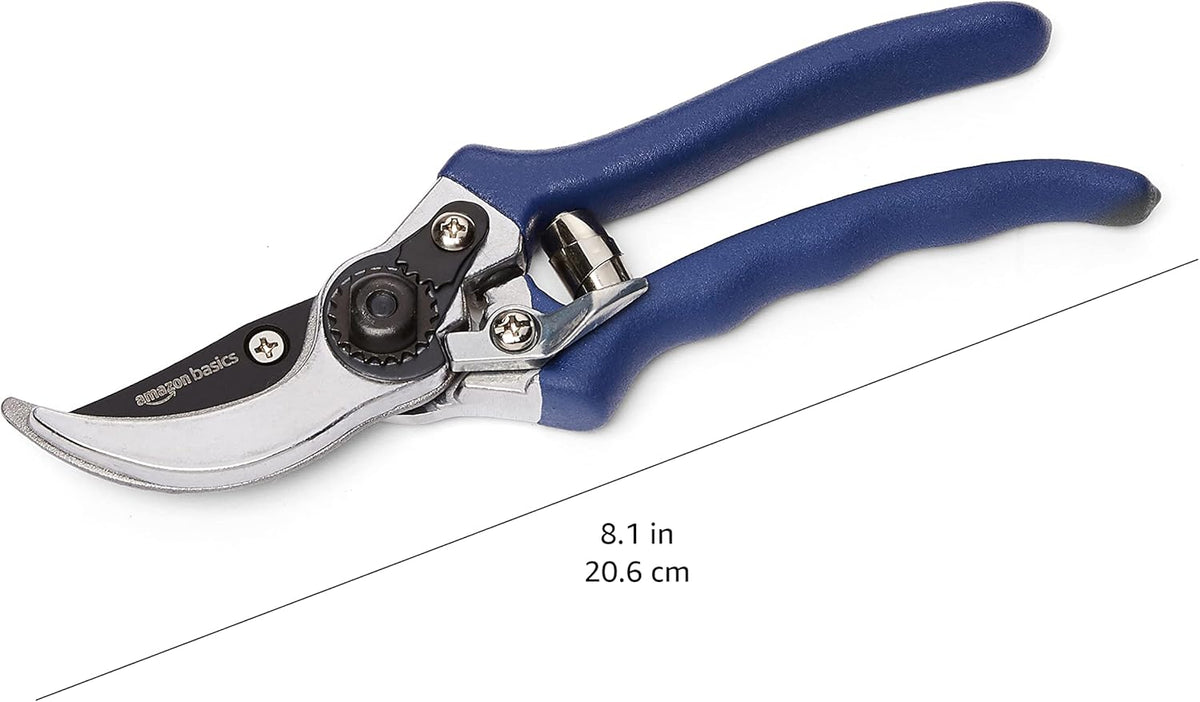 Amazon Basics Professional Bypass Pruning Shears, Garden Clippers, 8-inch Steel Hand Pruners, Rust Resistant with Ergonomic Non-Slip Grip for Trimming Plants and Cutting Flowers, Blue