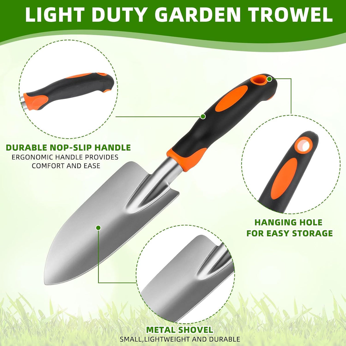 Yaocom 12 Pcs Garden Shovel Aluminum Alloy Heavy Duty Trowel Small Digging Shovels Metal Hand Trowel Spade with Soft Handle for Garden Lawn Yard Planting Tool (Wide Shovel,Yellow,Green,Orange,Red)