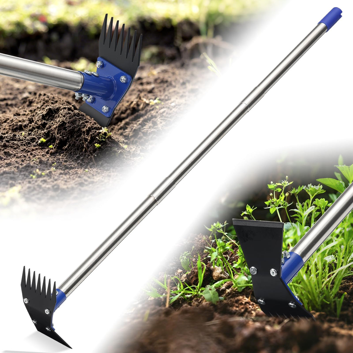 Garden Hoe - Weed Hoe Rake and Cultivator Garden Tool for Weeds Long Handle - Heavy Duty Scuffle Field Grub Dutch Digging Weeding Hand Held Hoes for Gardening (Blaze Orange)