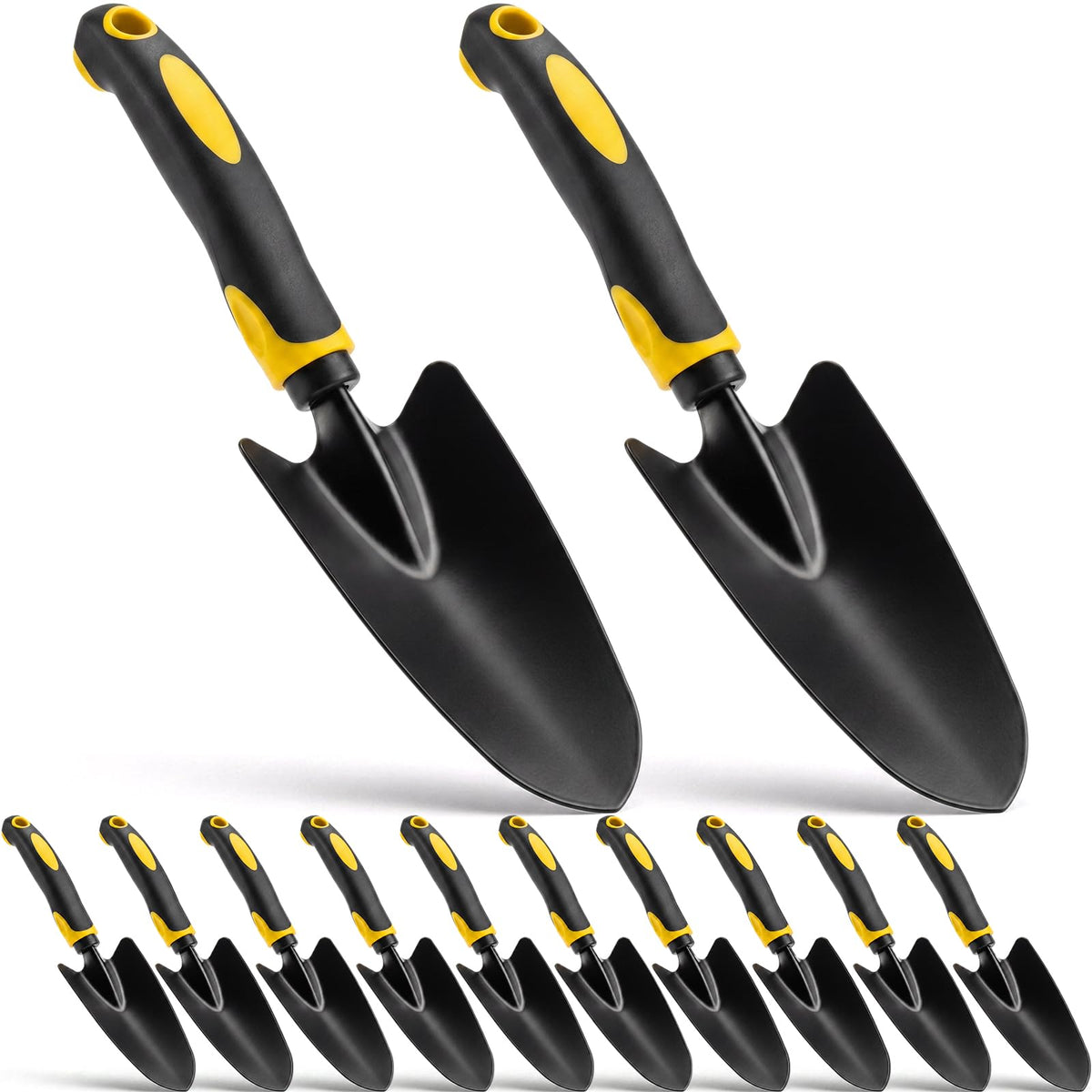 Yaocom 12 Pcs Garden Shovel Aluminum Alloy Heavy Duty Trowel Small Digging Shovels Metal Hand Trowel Spade with Soft Handle for Garden Lawn Yard Planting Tool (Wide Shovel,Yellow,Green,Orange,Red)