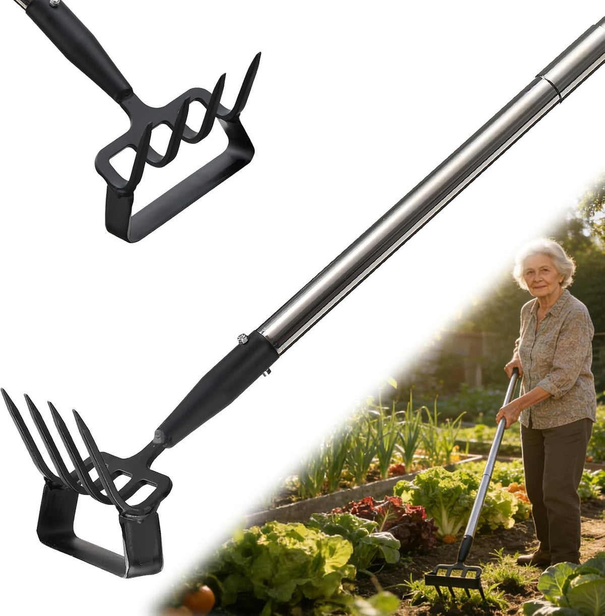 Garden Hoe,2 in 1 Heavy Duty Stirrup Hoe and Cultivator Gardening Tool with 75” Adjustable Long Handle,Lightweight Weeding Rake for Fast Weeds Grass Removal,Cultivating,Loosen Soil, Sharp Blade