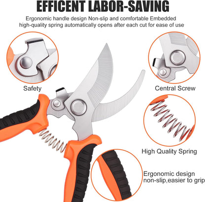 3 Pcs Garden Pruning Shears, Stainless Steel Gardening Scissors