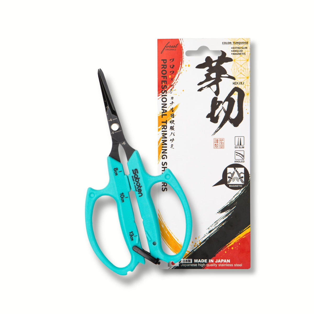 Saboten Japanese Harvesting Shears, Magnetic Springless, Fine-Tip Angled Blade, Fluorine-Coated Steel, Non-Slip Grip, Safety Lock, Made in Japan (Orange)