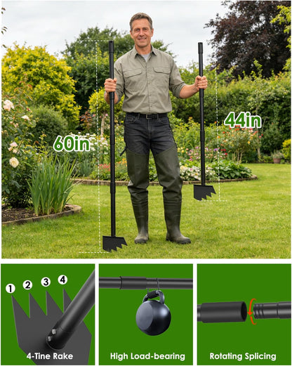 Luvenia Garden Hoe, 46 Inch Long Handle Hoe Garden Tool Heavy Duty, 2 in 1 Weed Rake & Garden Hoe for Women & Family Gardeners, Fast Weeds Grass Removal,Cultivating, Loosen Soil, Sharp Edge
