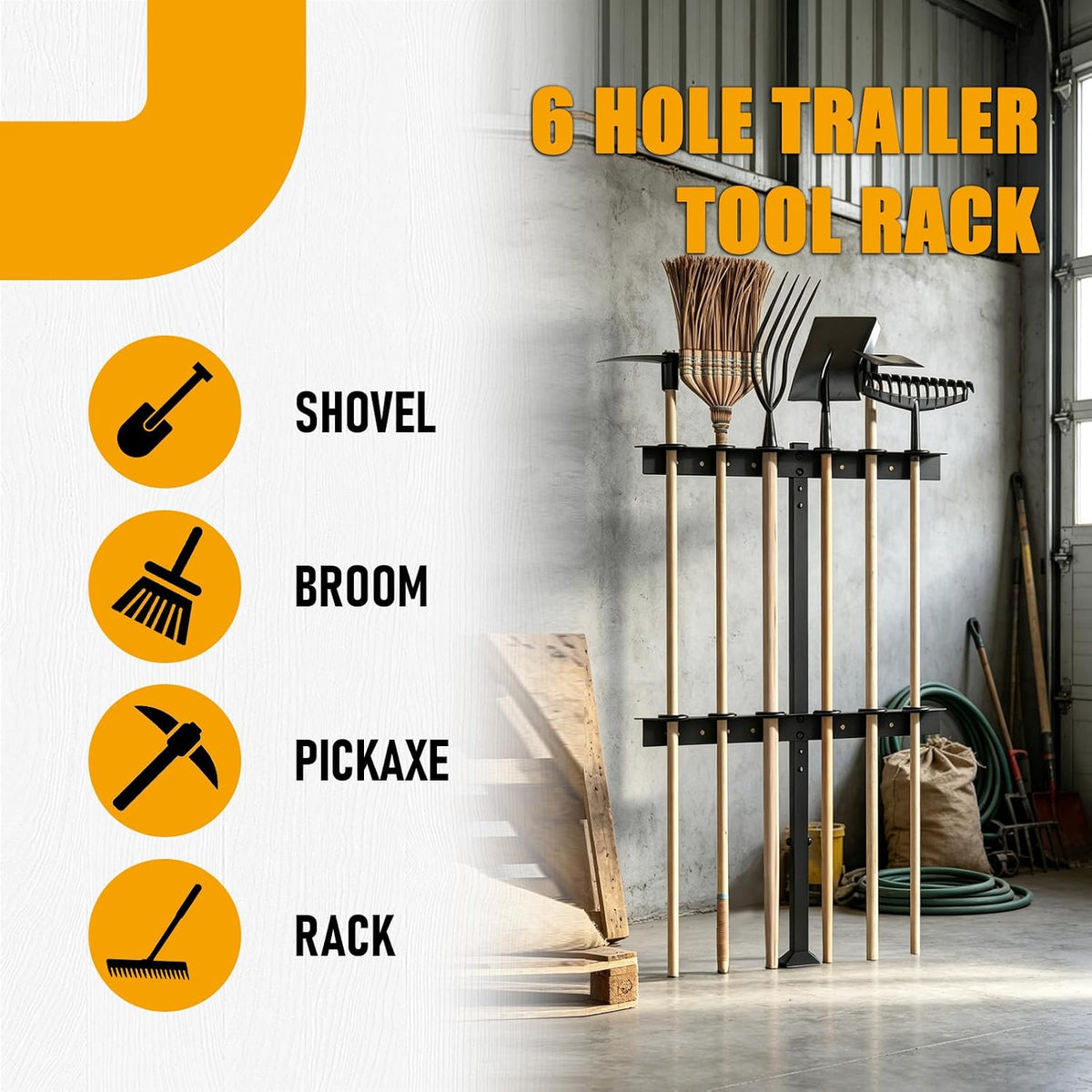 6 Holes Trailer Tool Rack for Truck, Landscape Hand Rack Tool