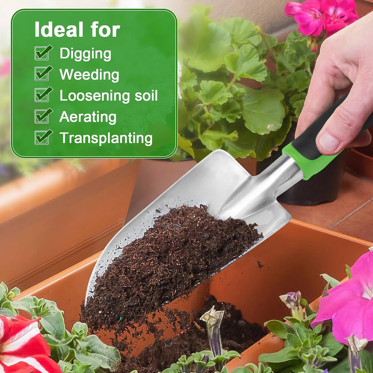 Garden Shovel Hand Trowel, Heavy Duty Hand Shovel with Ergonomic Handle,Garden Shovels for Digging, Rust Resistant Garden Spade Garden Tools for Garden Work, Green