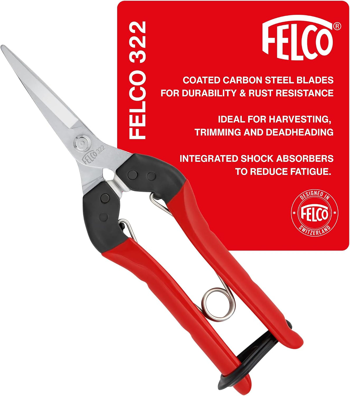 Felco F322 Pruning Snips – 9.84" Garden Clippers with Curved Blade & Rounded Tip | Pruning Shears for Gardening | Garden Snips and Pruners with Carbon Steel Blade, Sap Groove
