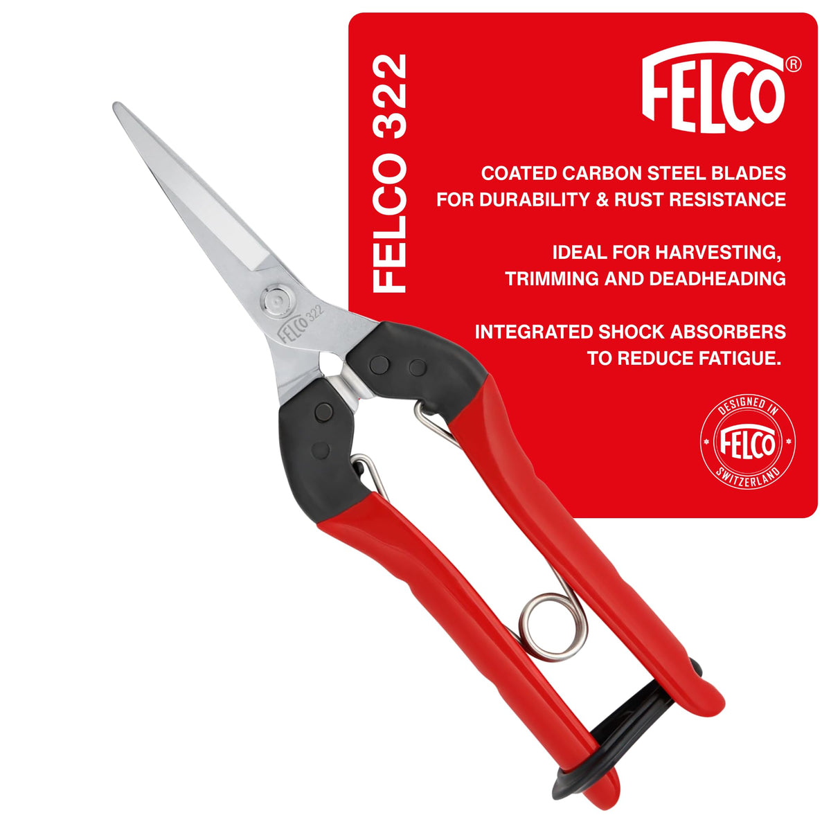 Felco F322 Pruning Snips – 9.84" Garden Clippers with Curved Blade & Rounded Tip | Pruning Shears for Gardening | Garden Snips and Pruners with Carbon Steel Blade, Sap Groove