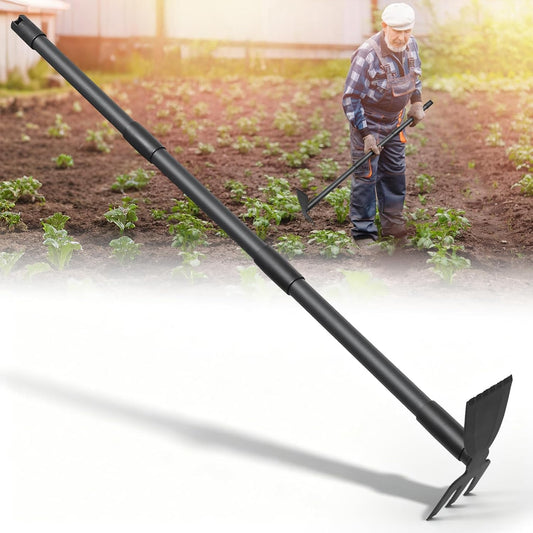 Weed Puller Tool with 45.5" Long Handle, 2 in 1 Small Garden Weeding Hoe & Rake, Handheld Stand Up Hoe Garden Tool for Lawn, Garden, Yard, Flower Bed, Patio & Small Farm