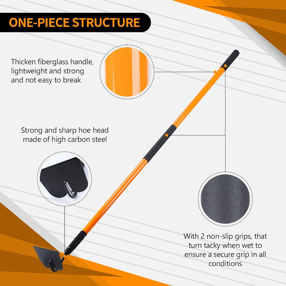 VNIMTI Garden Hoe Tool, Heavy Duty Hoe Garden Tool, Garden Hoe for Weeding with Long Fiberglass Handle, 58 Inches
