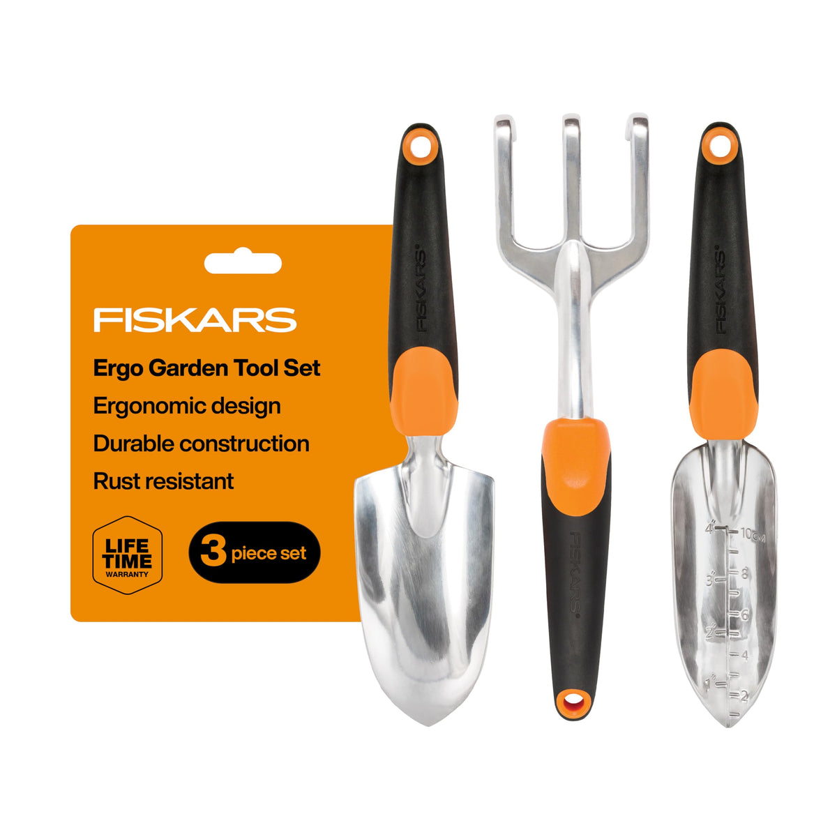 Fiskars 3-Piece Garden Hand Tools Set w/ Trowel, Transplanter & Cultivator