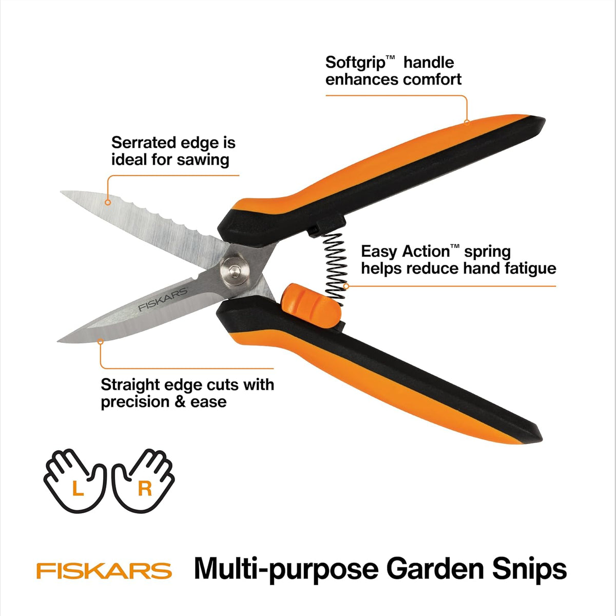 Fiskars 8" SoftGrip Pruning Shears, Multipurpose Garden Snips with Sheath