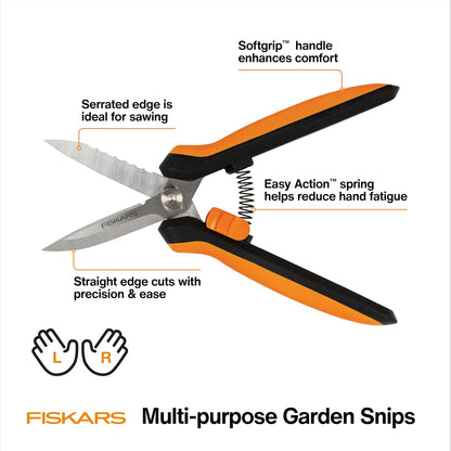 Fiskars 8" SoftGrip Pruning Shears, Multipurpose Garden Snips with Sheath