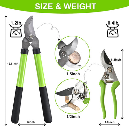 2Pcs Garden Shears Set, High Carbon Steel Pruning Loppers