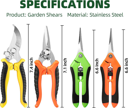 EWPJDK 4 Pack Garden Pruning Shears Scissors Clippers Stainless Steel