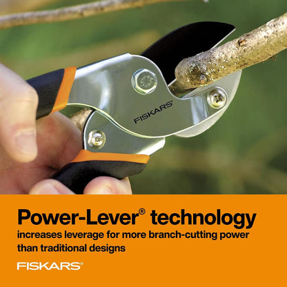 Fiskars Power-Lever Anvil Pruning Shears, 5/8" Cut Capacity Garden Clippers