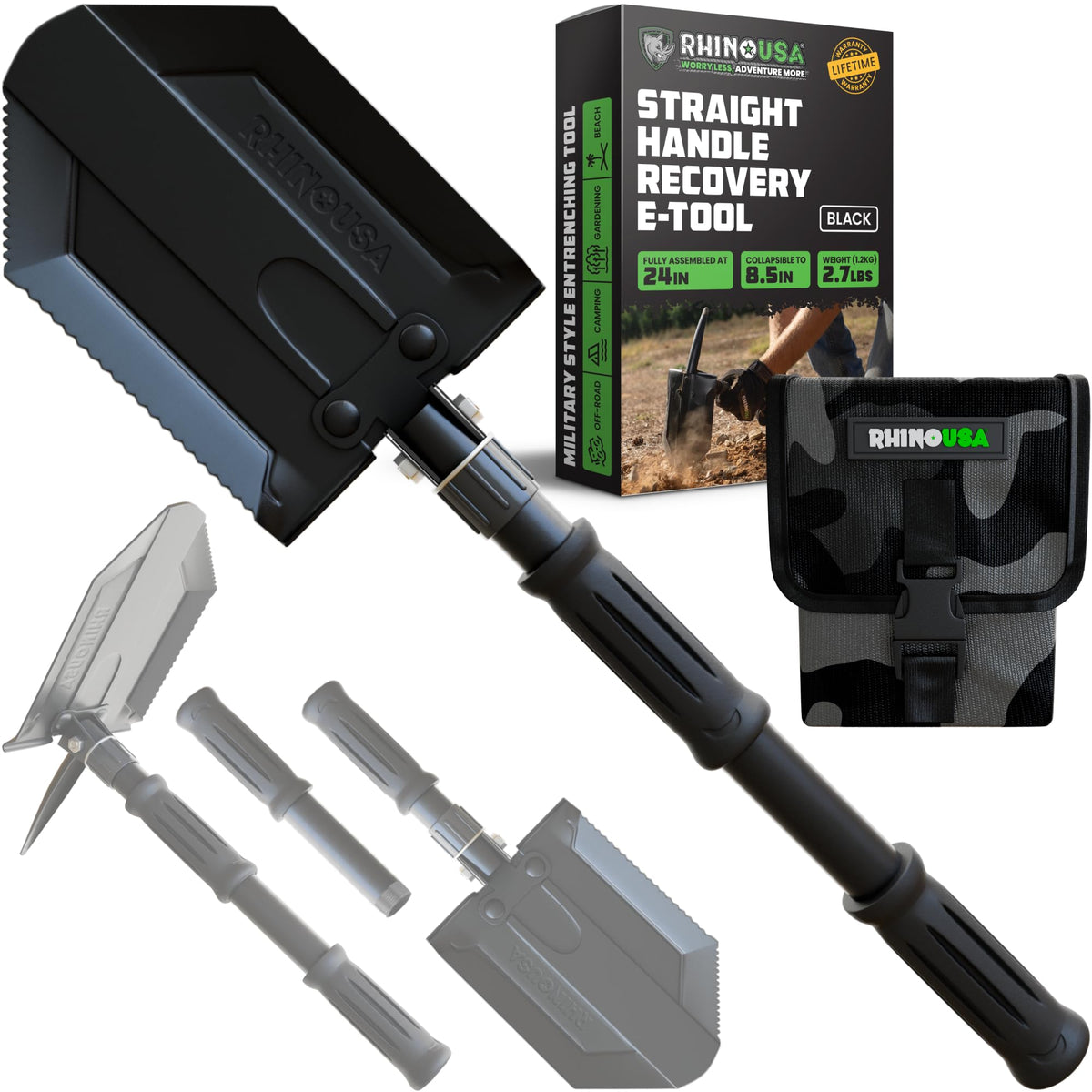 Rhino USA Folding Survival Shovel with Pick - Military Entrenching Tool