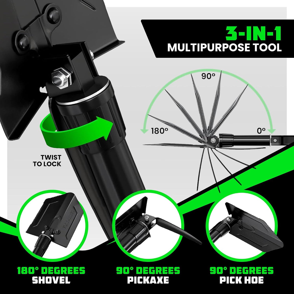 Rhino USA Folding Survival Shovel with Pick - Military Entrenching Tool