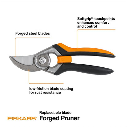 Fiskars Forged Steel Bypass Pruning Shears, 1" Cut Capacity Garden Clippers