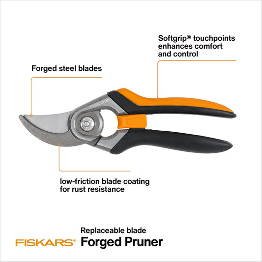 Fiskars Forged Steel Bypass Pruning Shears, 1" Cut Capacity Garden Clippers