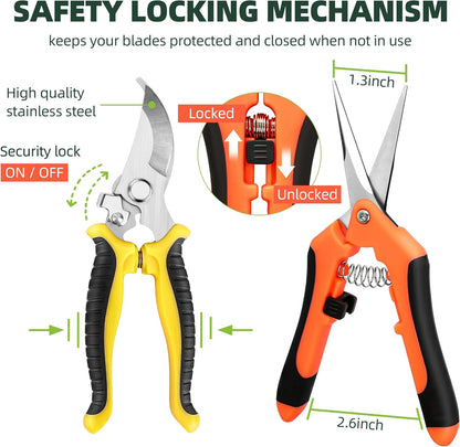 EWPJDK 3 Pack Garden Pruning Shears Scissors Clippers Stainless Steel