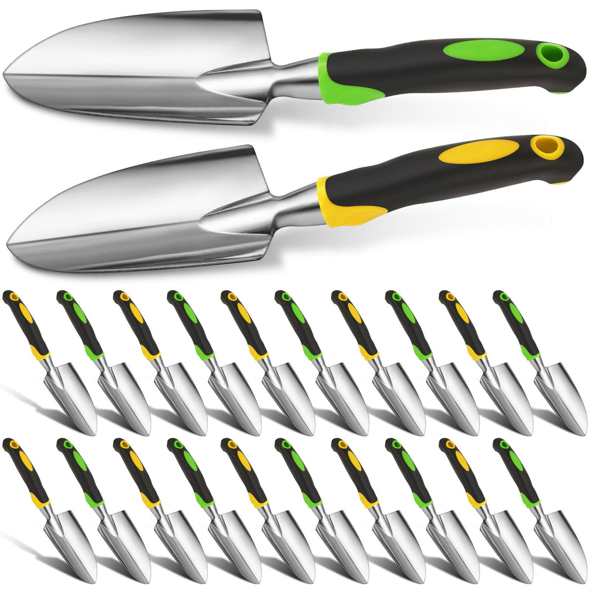 Yaocom 12 Pcs Garden Shovel Aluminum Alloy Heavy Duty Trowel Small Digging Shovels Metal Hand Trowel Spade with Soft Handle for Garden Lawn Yard Planting Tool (Wide Shovel,Yellow,Green,Orange,Red)