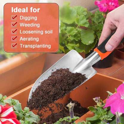 Garden Shovel Garden Hand Trowel, Heavy Duty Hand Shovel with Ergonomic Handle, Small Gardening Tools for Digging, Rust Resistant Gardening Spade Trowel Tools, Orange