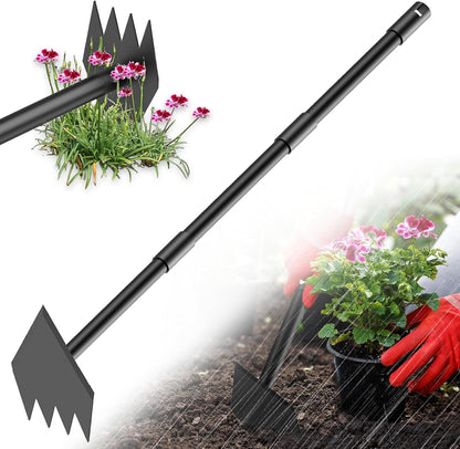 Luvenia Garden Hoe, 46 Inch Long Handle Hoe Garden Tool Heavy Duty, 2 in 1 Weed Rake & Garden Hoe for Women & Family Gardeners, Fast Weeds Grass Removal,Cultivating, Loosen Soil, Sharp Edge