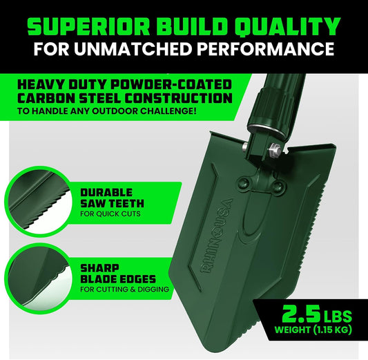 Rhino USA Folding Survival Shovel with Pick - Military Entrenching Tool