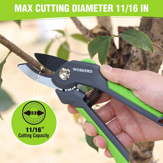 WORKPRO 8.5" Anvil Pruning Shear, Heavy Duty Garden Scissors & Clippers