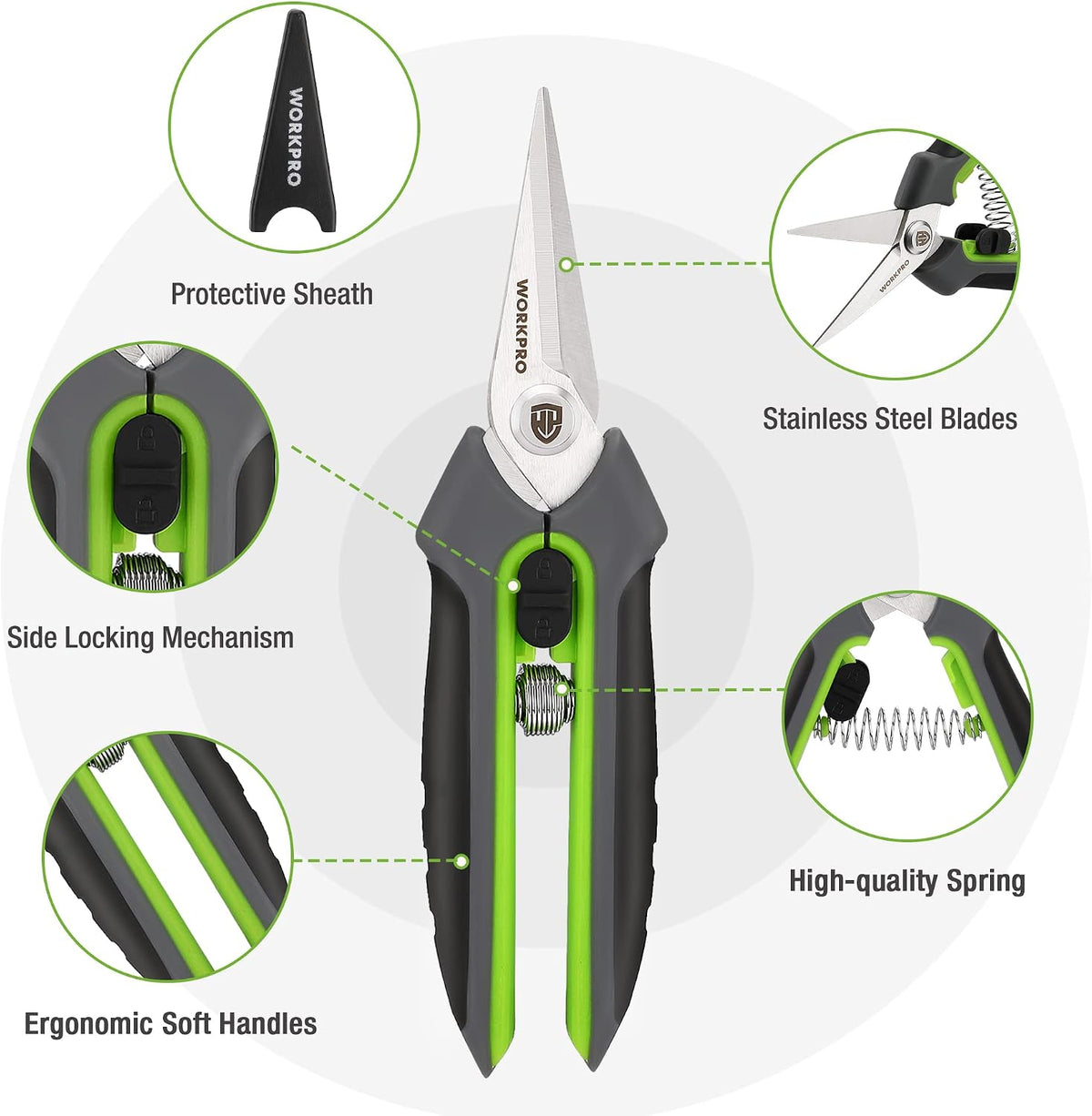 WORKPRO 2-Pack Garden Pruning Shears, 8" Bypass & 6.25" Straight Shears