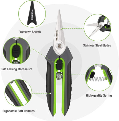 WORKPRO 2-Pack Garden Pruning Shears, 8" Bypass & 6.25" Straight Shears