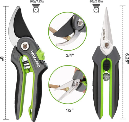 WORKPRO 2-Pack Garden Pruning Shears, 8" Bypass & 6.25" Straight Shears